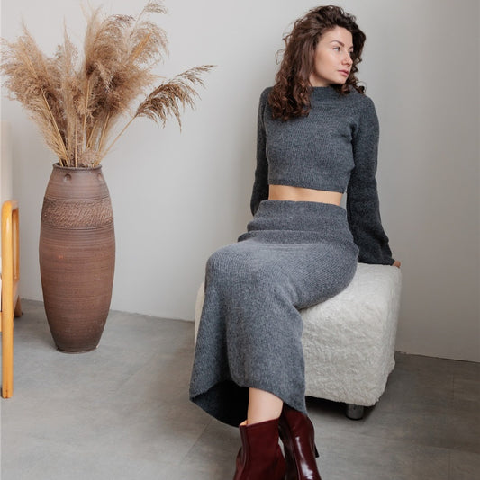 High-grade Off-shoulder Sweater Suit Women's Bag Hip Bottoming Skirt