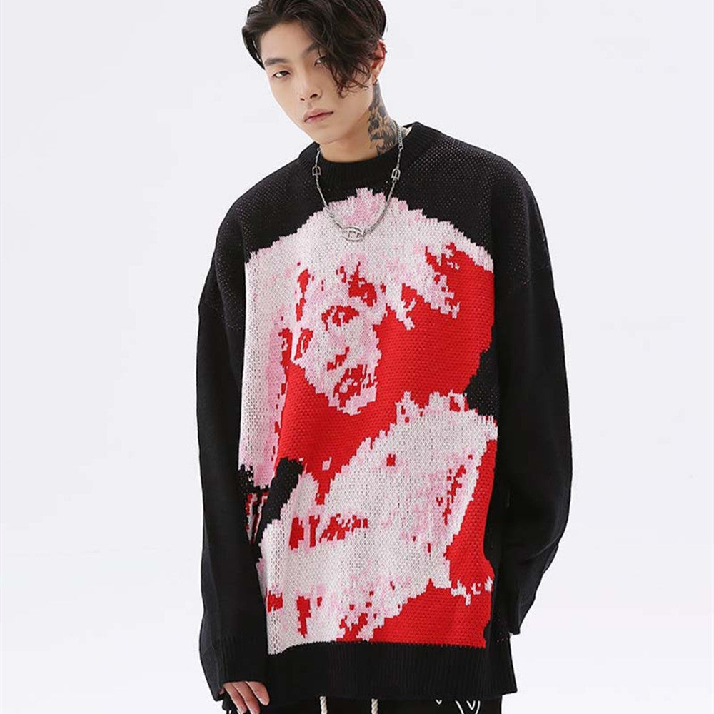 High Street Character Full Print Jacquard Crew Neck Sweater