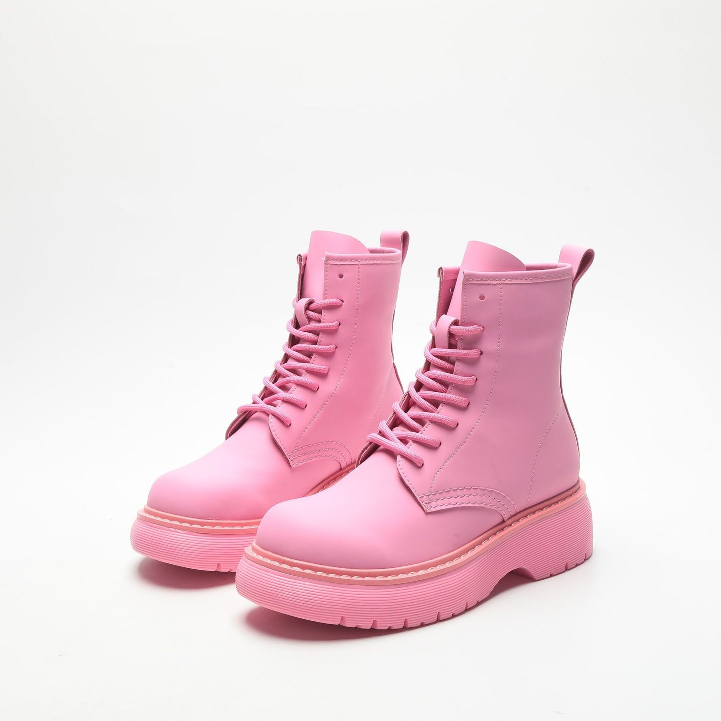 Thick-soled Heightened All-match Cowhide Rose Red Ankle Boots