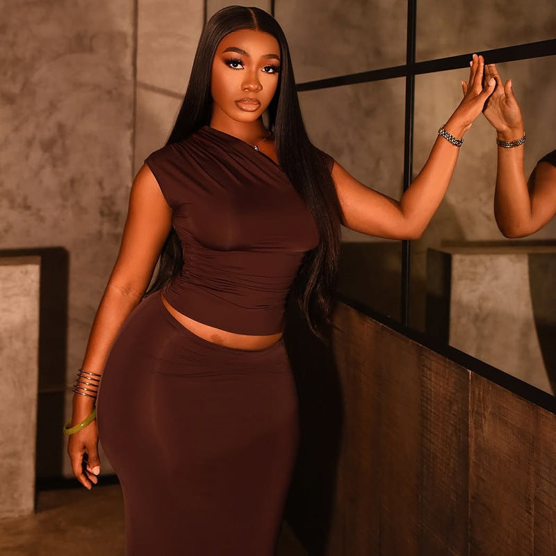 Ensemble jupe plissée ajustée et tendance de couleur unie