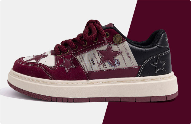 Small Group Wine Red Star American Retro Board Shoes