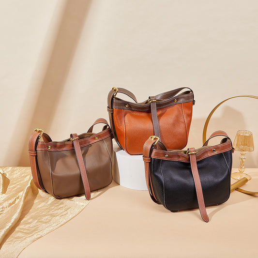 Sac diagonal à une épaule en cuir de vache souple avec sous-aisselles à blocs de couleurs