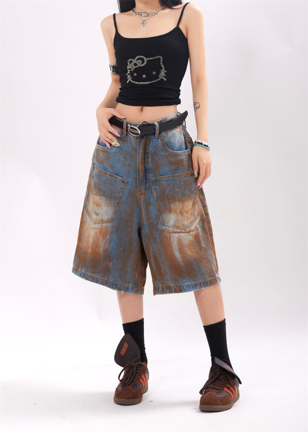 Pantaloncini in denim con stampa a getto d'inchiostro alla moda per uomo e donna