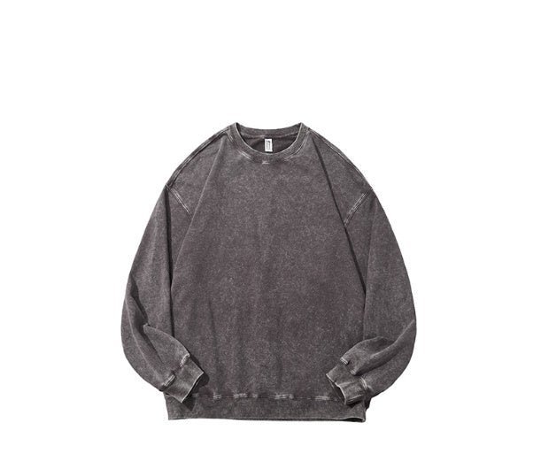 Sweater Cotton Washed Old Round Neck Long Sleeve Top