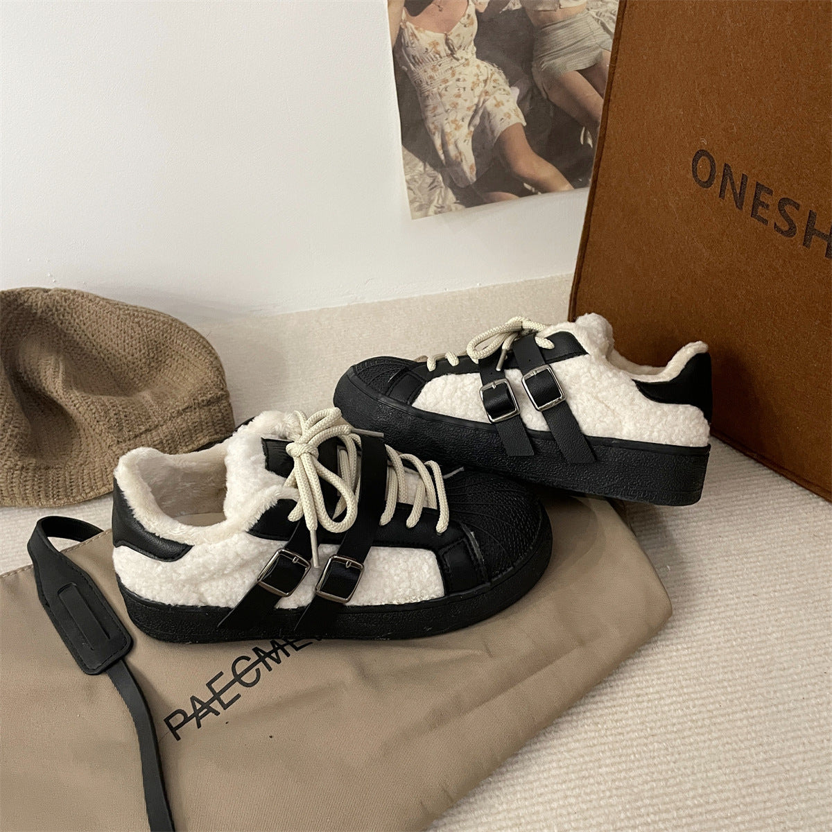 Popular Casual Retro High Sense Special-interest Design Women's Fleece Lined Thermal Shoes