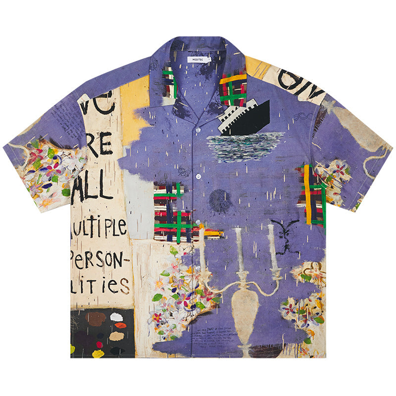 Chemise à manches courtes décontractée, ample, bleue et violette, tendance, assortie à tout