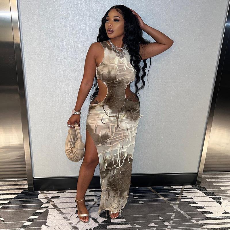 Fashion Tatted Sleeveless Tassel Ripped Dress