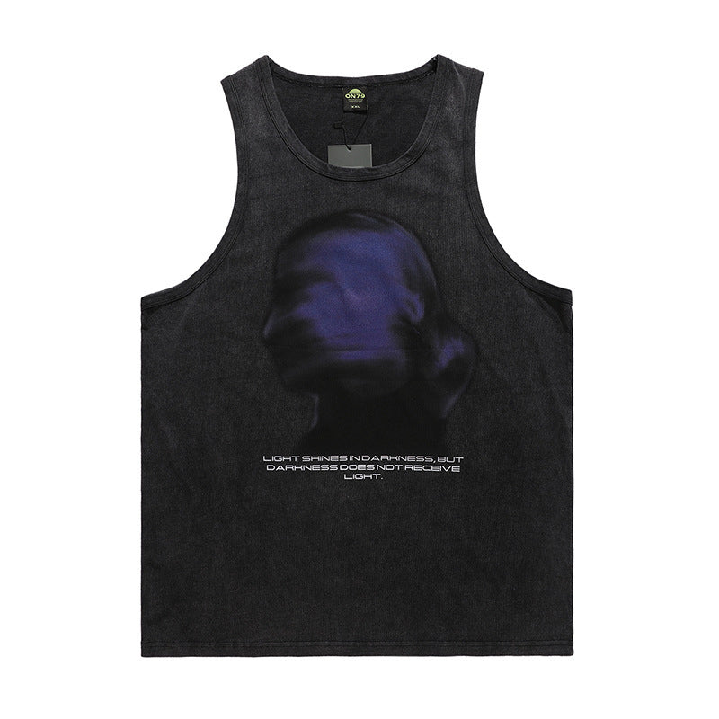 Gilet délavé à imprimé vintage pour homme, aspect usé et flou