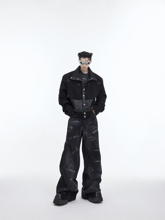 Stand Collar Padded Shoulder Short Jacket