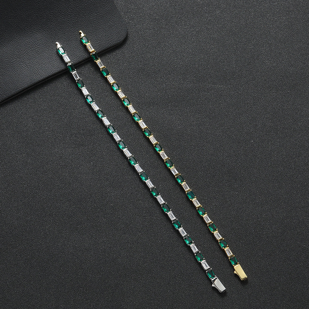 Rectangular Zirconium Green And White Simple Bracelet