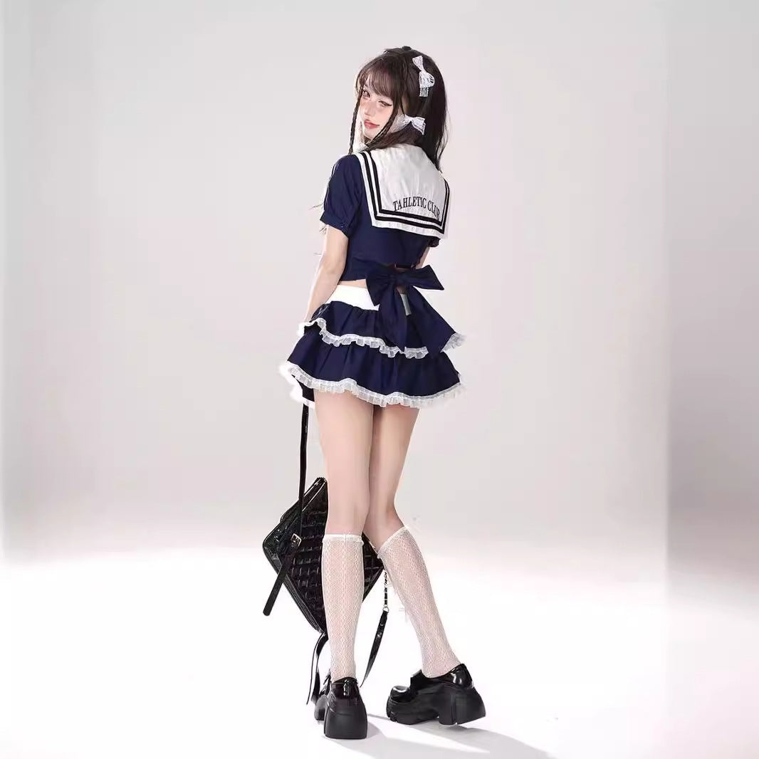 Sweet Sailor Suit Suit Women's White Slimming Top Skirt