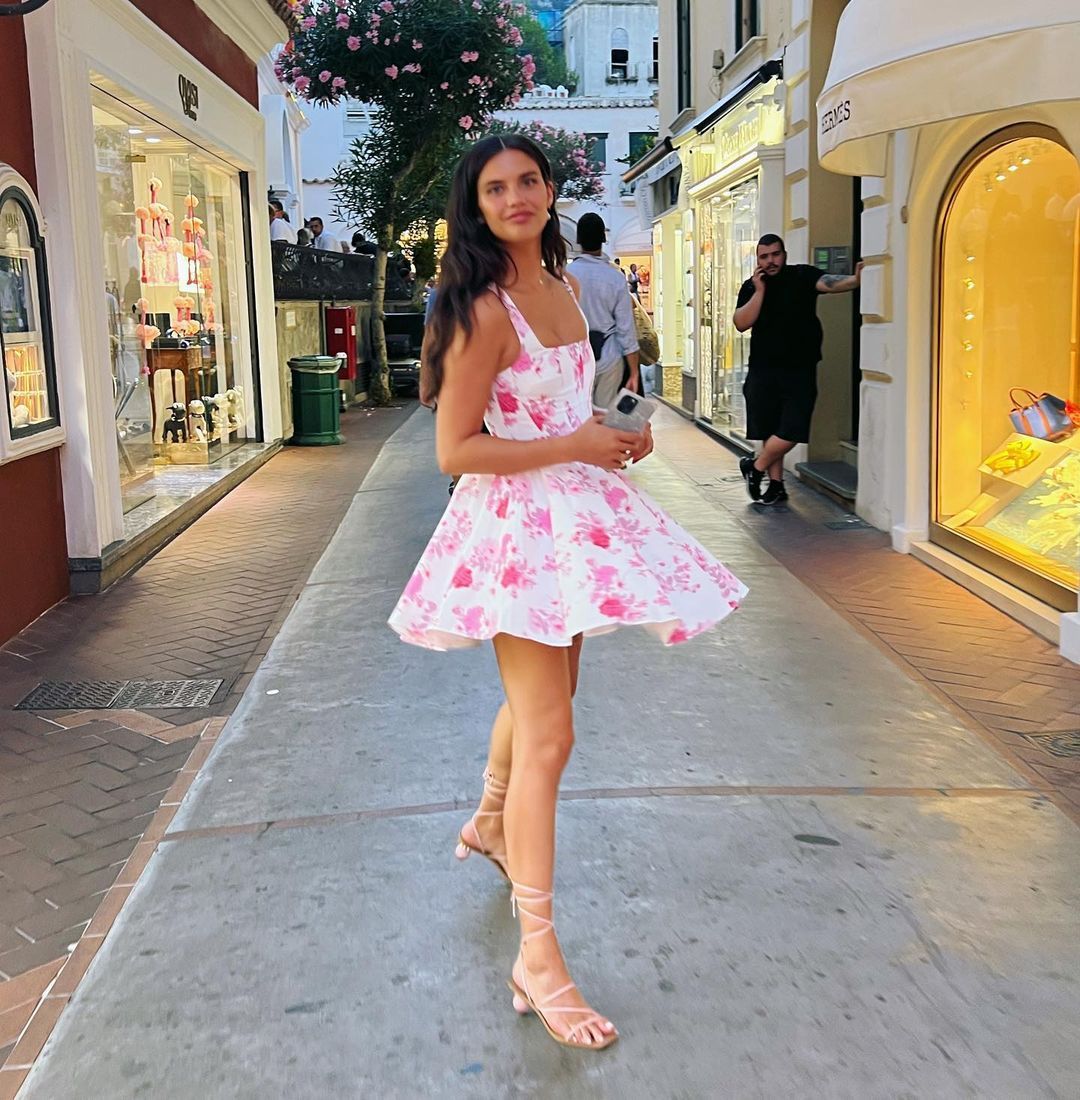 Slim-fit Waist Floral Rose Print Jumpsuit Suspender Dress