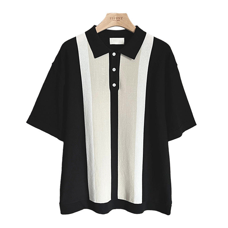 Polo à manches courtes en tricot ample décontracté urbain