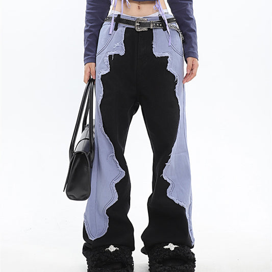 Pantalon taille haute et jambes larges au design rétro américain original.