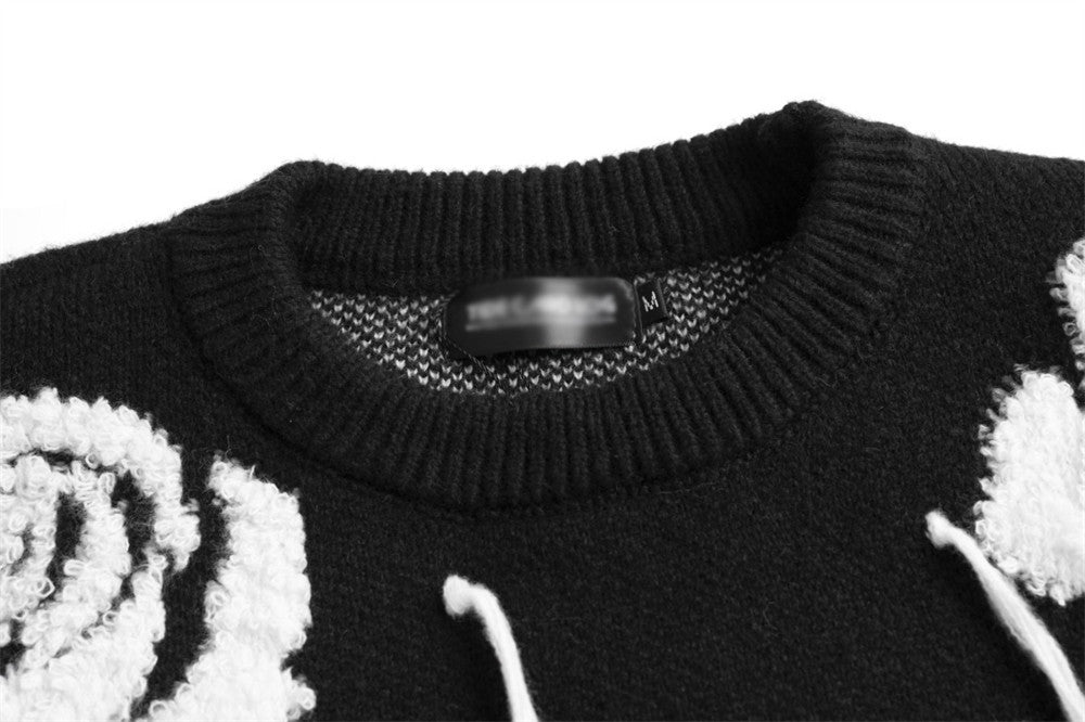 Pull col rond à franges en jacquard rose pour homme