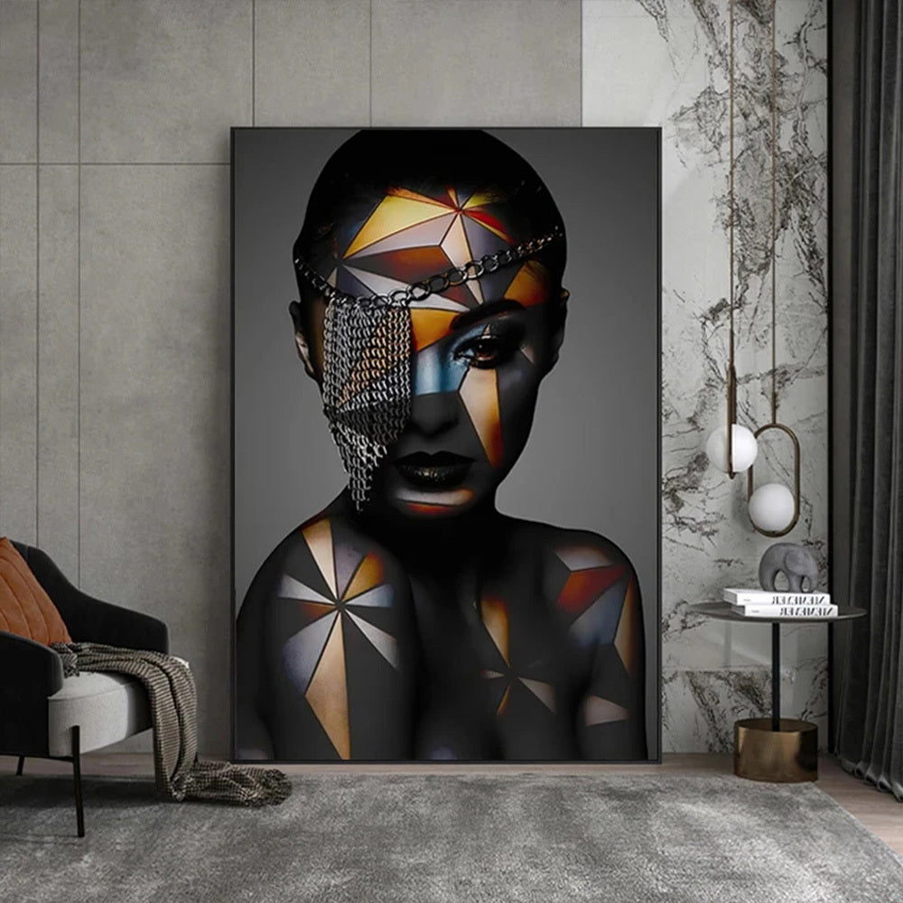 Geometric Makeup African Black Woman Canvas Painting Wall Art  Poster