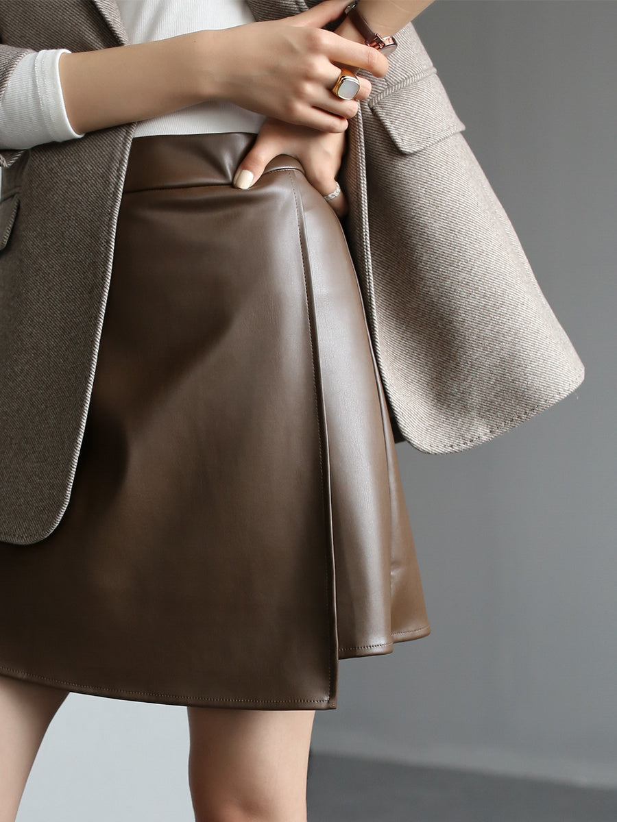 High Waist Pu Leather A-line Small Leather Skirt Wrapped Hip Skirt Female Split Short Skirt