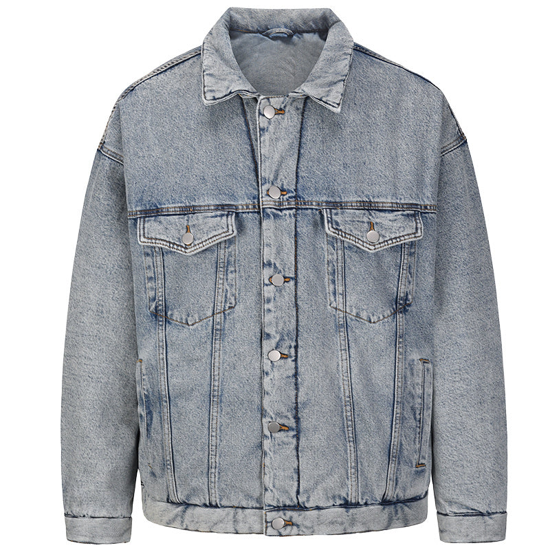 Washed And Worn Mixed Cotton Loose Thickened Denim Jacket