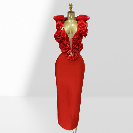 Three-dimensional Flower Sexy Dress Euros