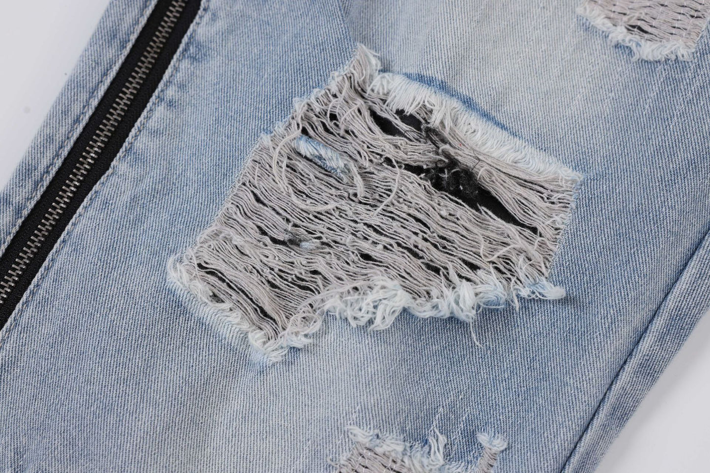 Heavy Industry Zipper Stitching Wash Ripped Straight Jeans