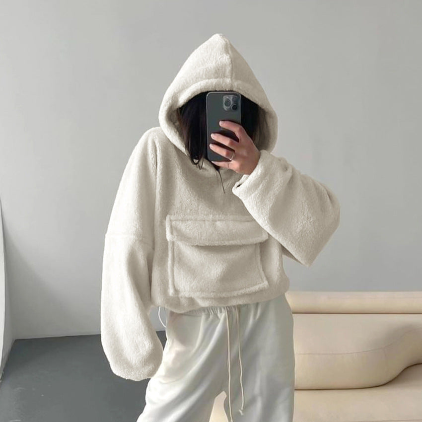 Knitted Lambswool Fashion Lazy Fall Hooded Long Sleeve Sweater Warm All-matching