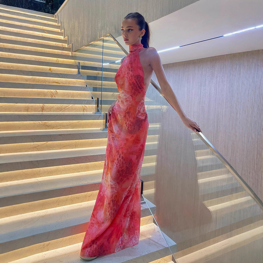 Robe de soirée élégante pour femme, dos nu, sans manches et à col halter