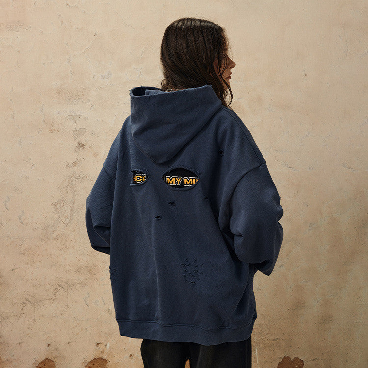 Sweat à capuche décontracté et usé, délavé et usé, assorti à tout