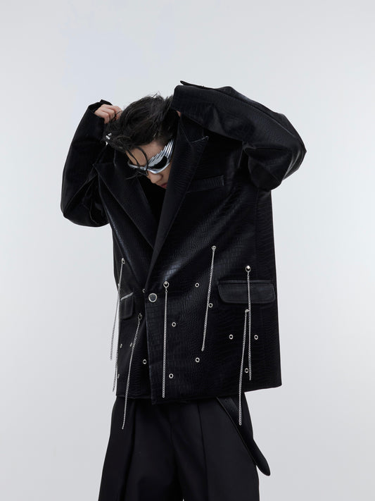 Metal Tassel Design Feeling PU Leather Suit