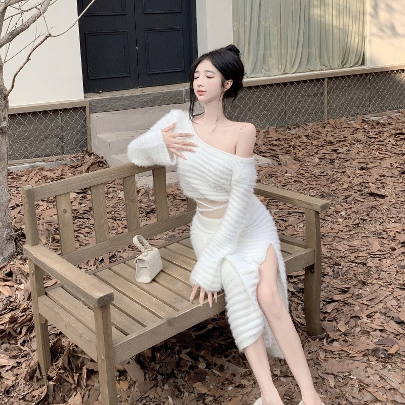 Knitted Slit Skirt Autumn Slim Fit Hip Package