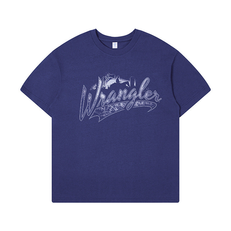 Summer Round Neck Washed Short Sleeve Cotton Retro American Street Loose Printed Fashion Brand T-shirt