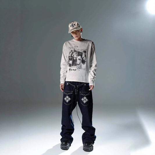 High-street Vintage Harajuku-style Instagram-inspired Crew-neck Pullover T-shirt Unisex Apparel