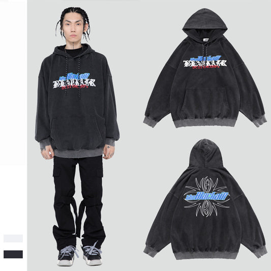 Distressed Hooded Slip Pocket Print Hoodie