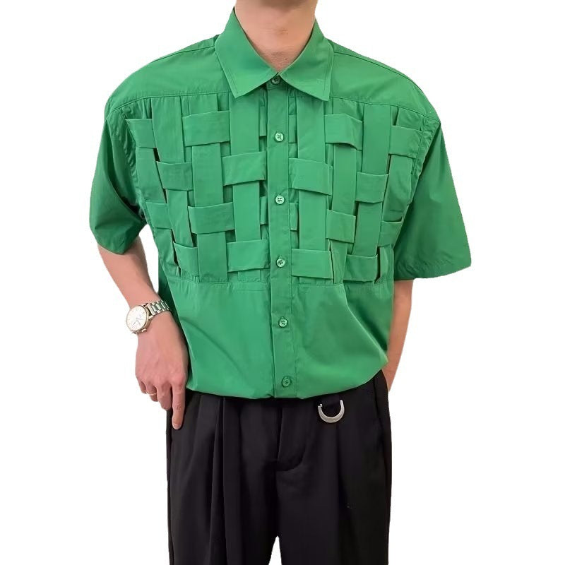 Chemise à manches courtes en tissu tissé pour homme, modèle estival.