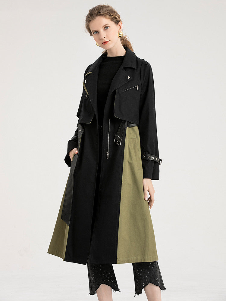 New Retro Color Matching British Style Trench Coat