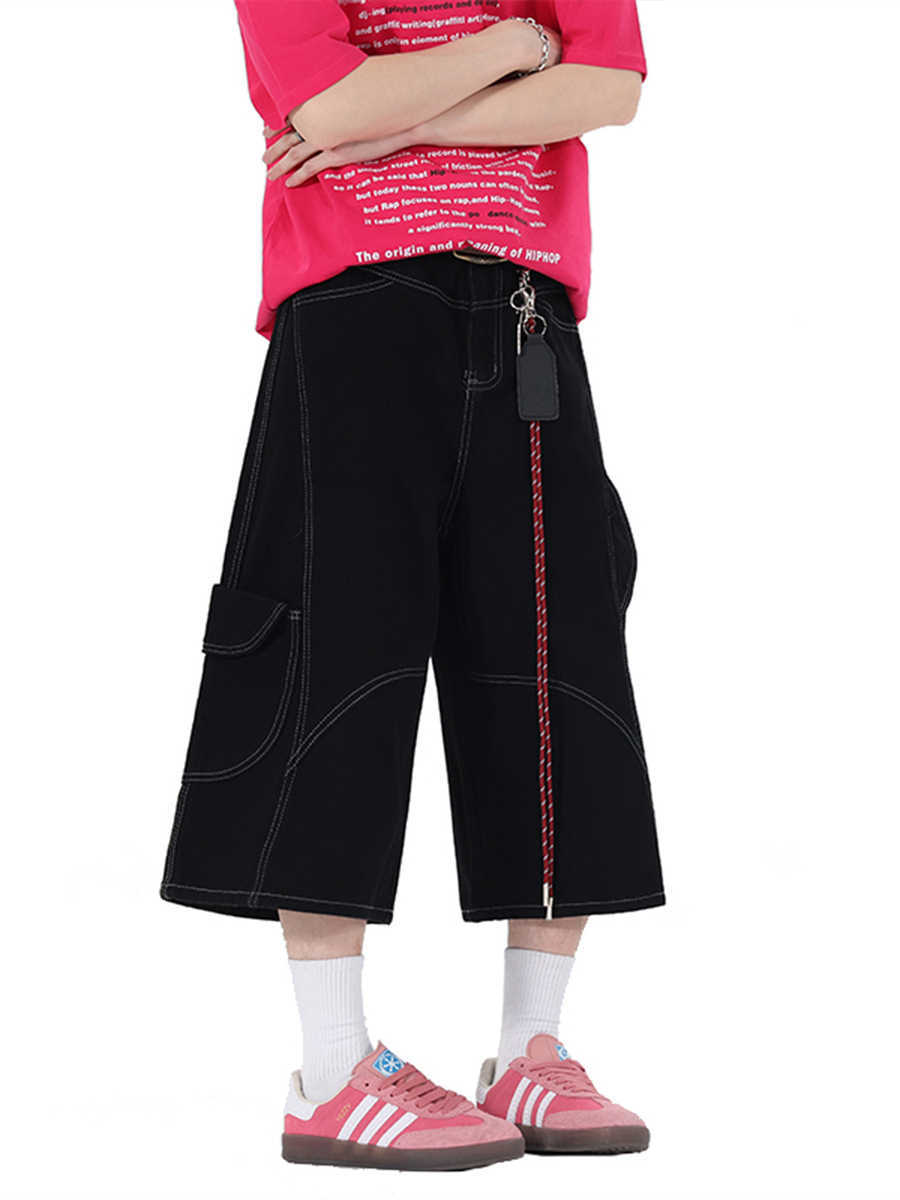 Retro Multi-pocket Workwear Shorts Denim Cropped Pants