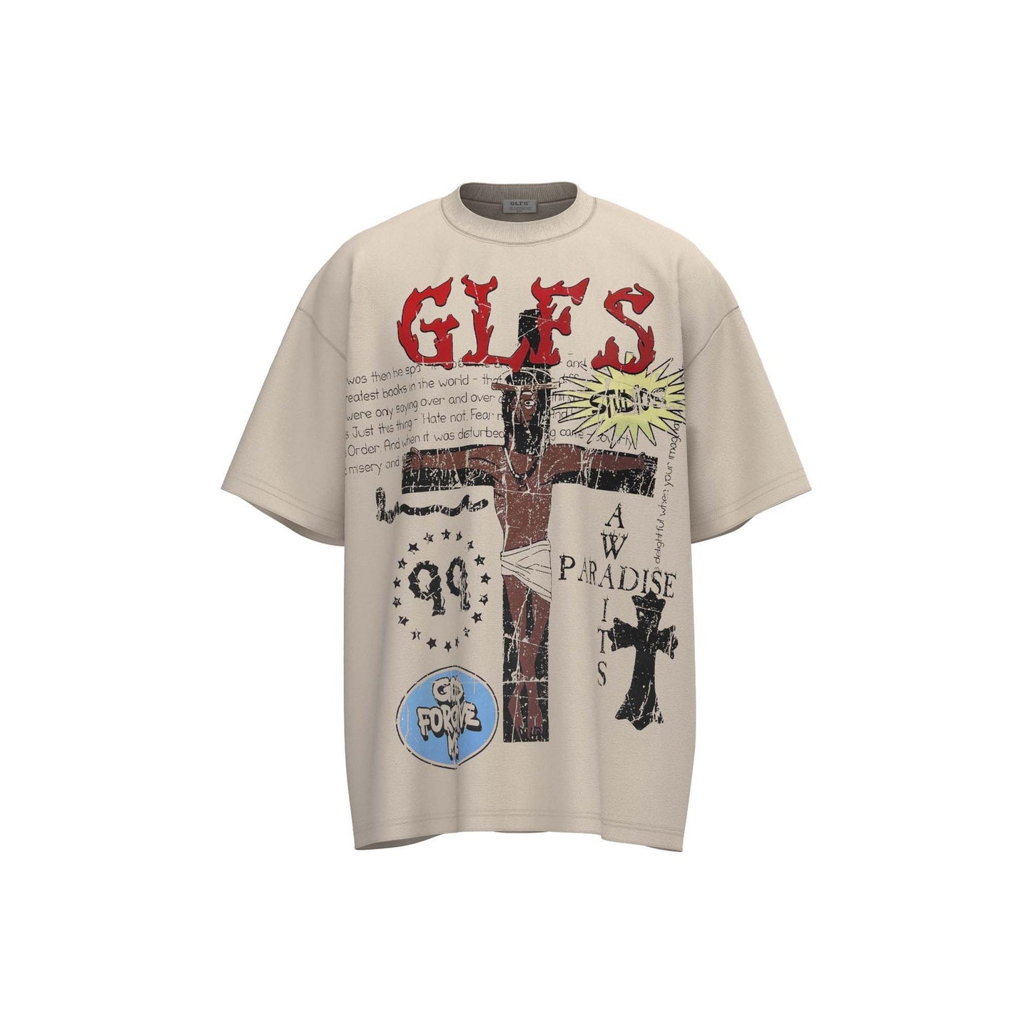 Cross Letter Print Loose Casual Short Sleeve T-shirt