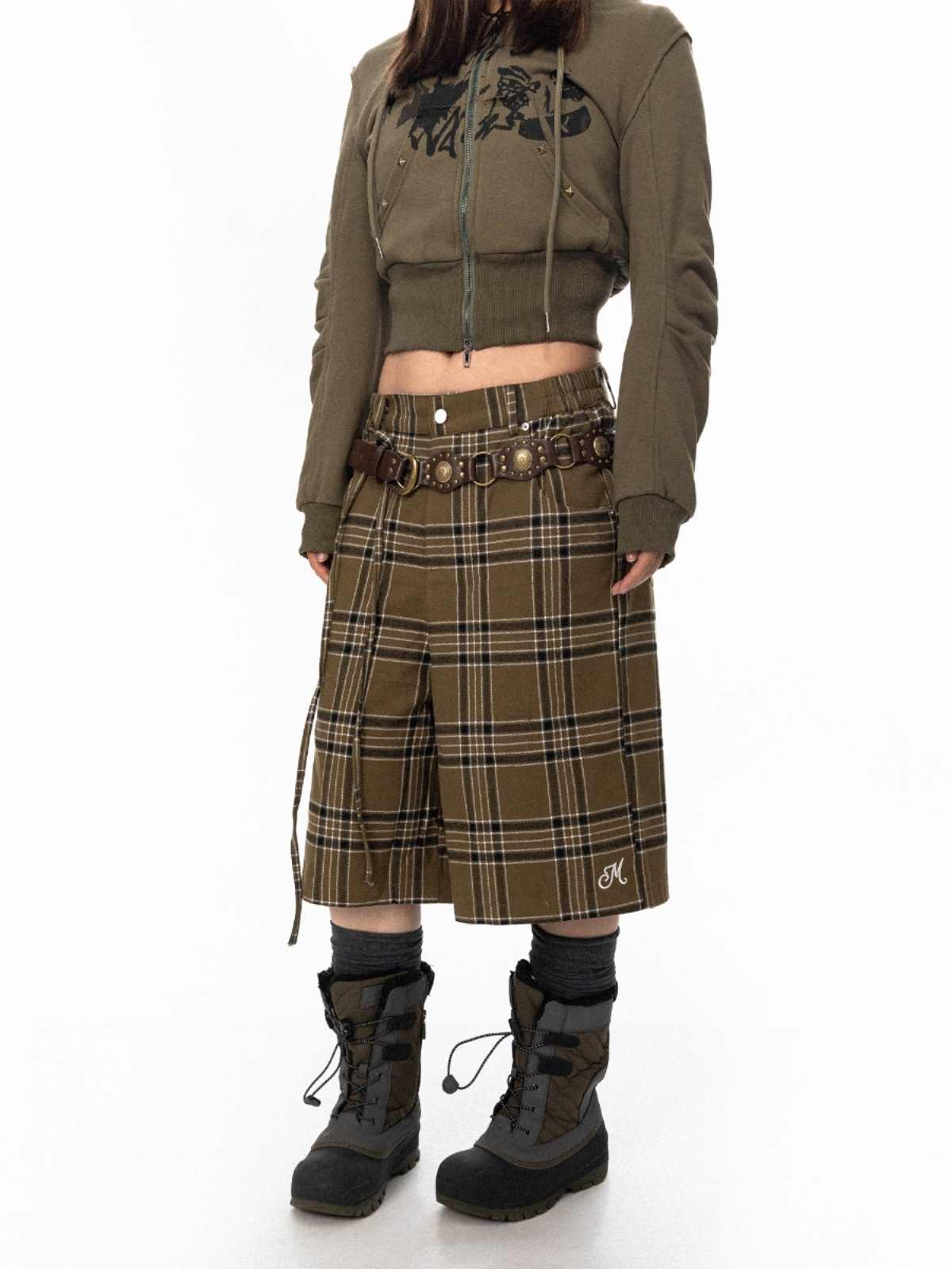 Retro Plaid Pants Loose Casual Straight-leg Wide Leg Shorts