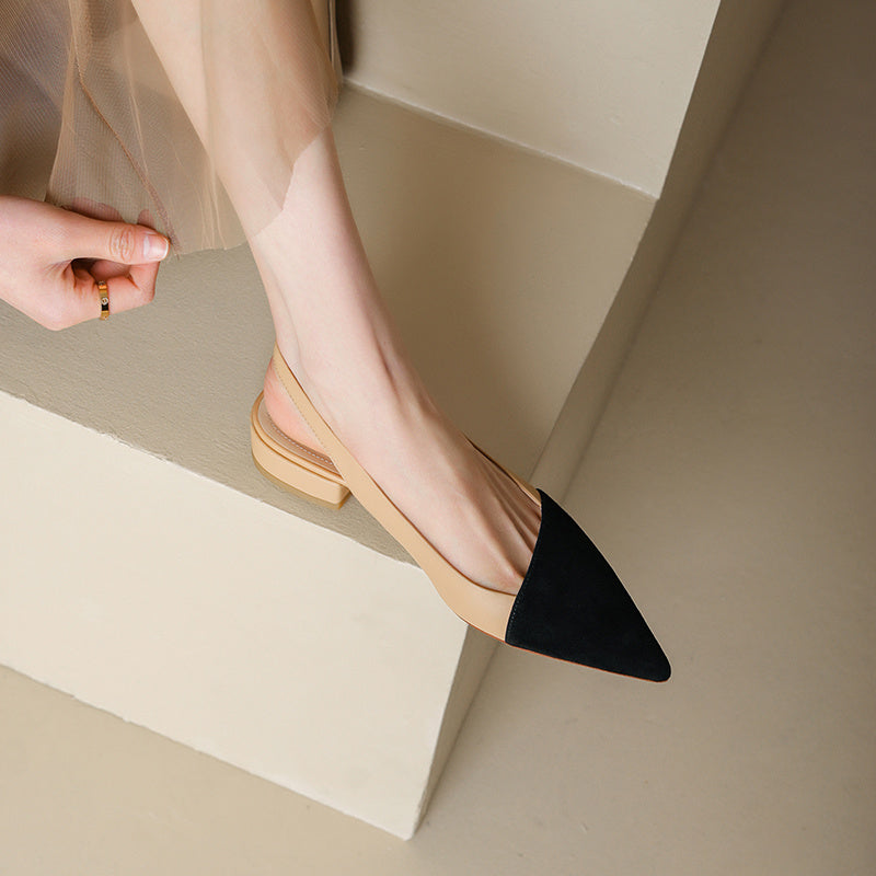 Chaussures plates à talons épais en cuir à blocs de couleurs