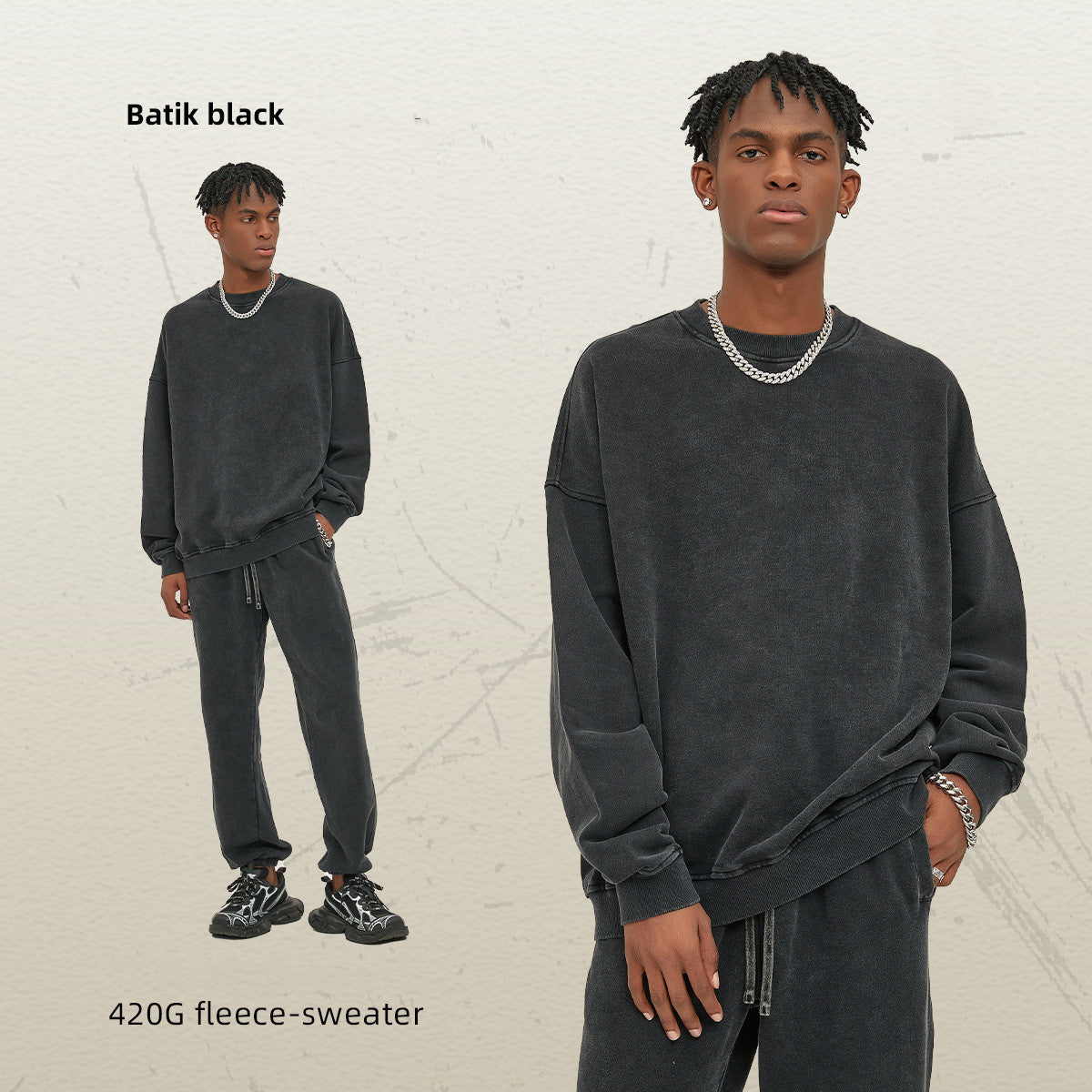 Waxed Heavy Round Neck Sweater Fashion Brand Pure Color Washed Retro Top