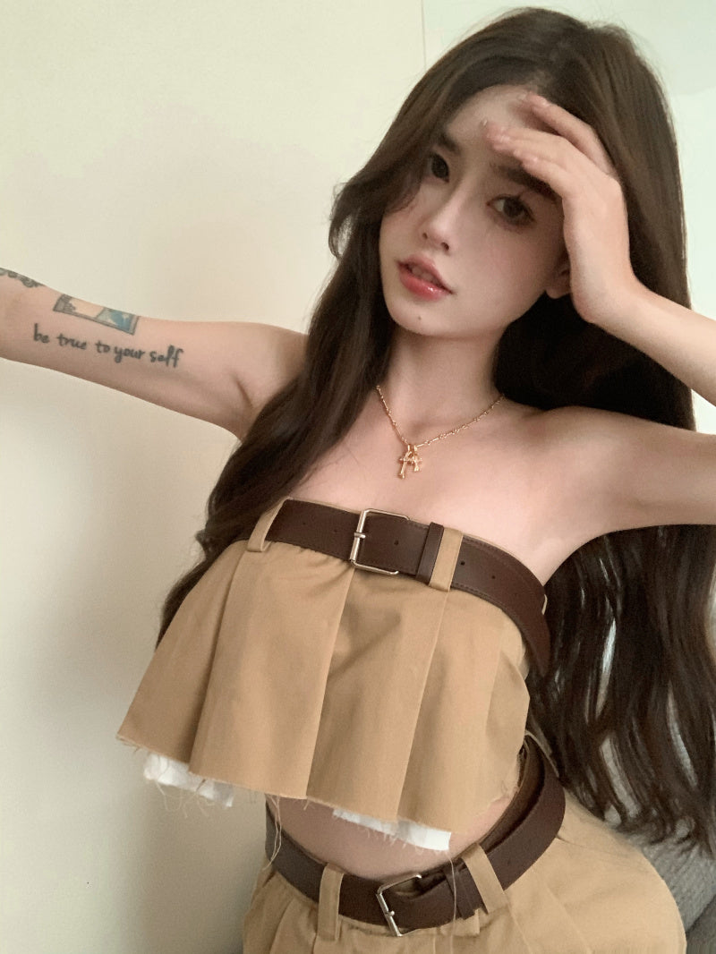 Nouvelle jupe tube effilochée ornée d'une ceinture