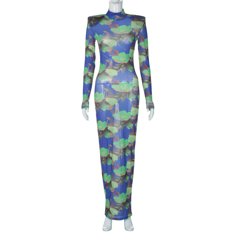 Nouvelle robe à manches longues en maille à imprimé floral