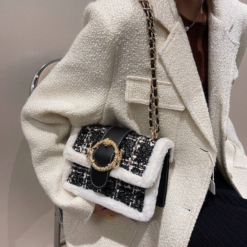 Woolen Fashion Chain Shoulder Bag Retro Plush Stitching