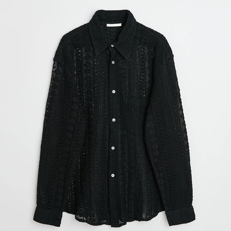 Men's Fashion Casual Draping Hollow Lace Shirt Top