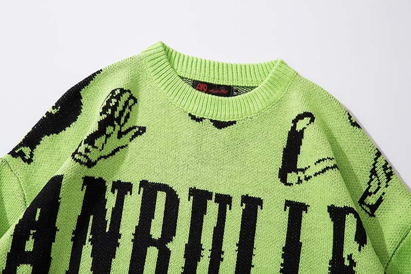 Hip Hop Letters Graffiti Jacquard Sweater Men's Tide