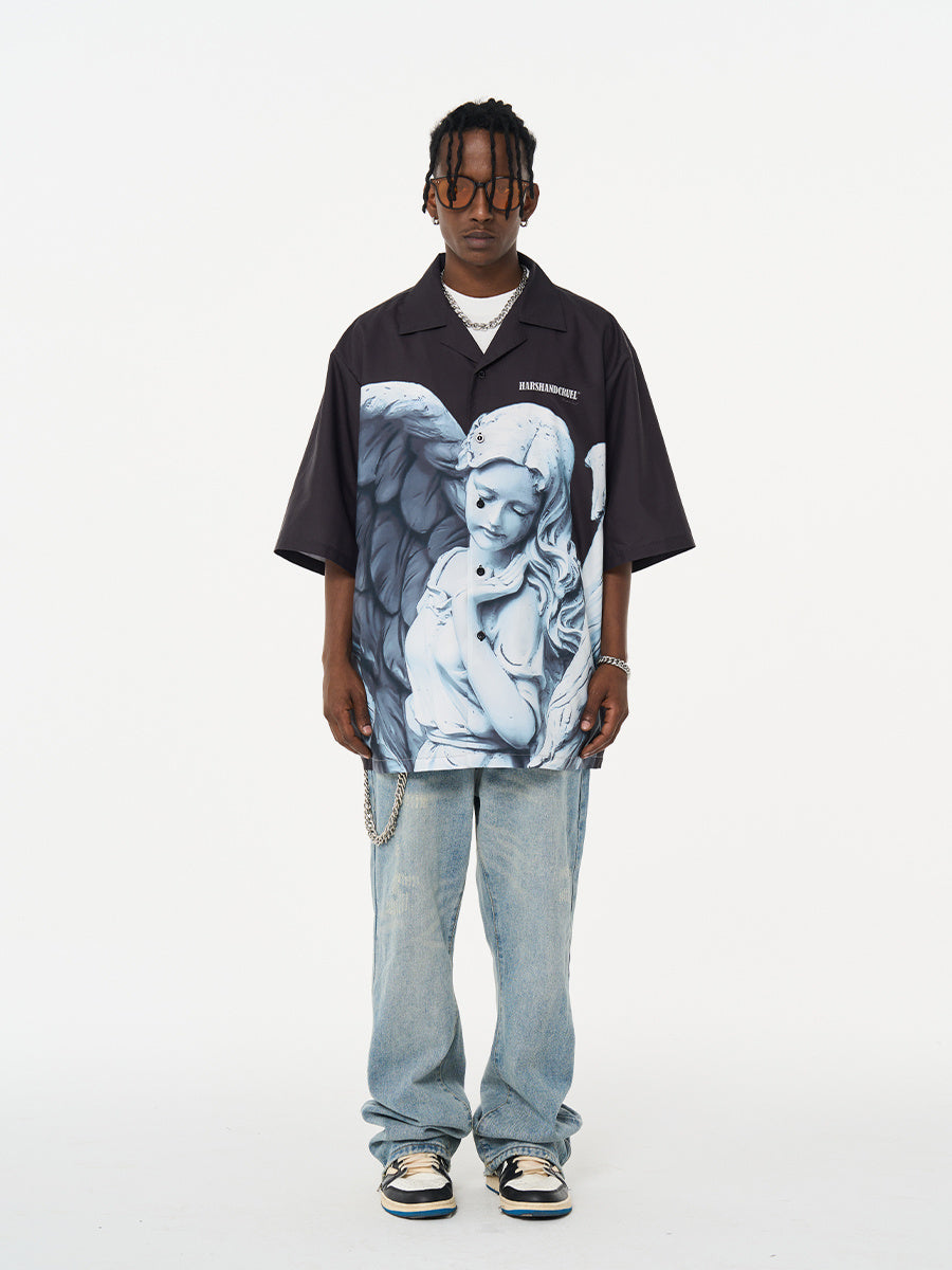 Chemise à col cubain avec imprimé plâtre Angel