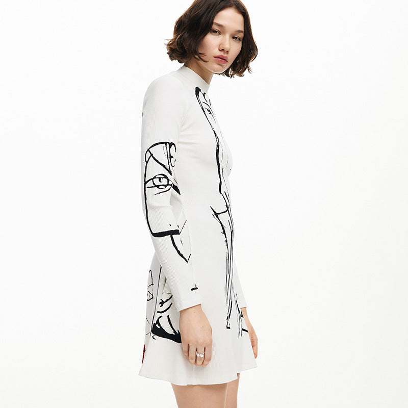 Positioning Portrait Line Printing Dress