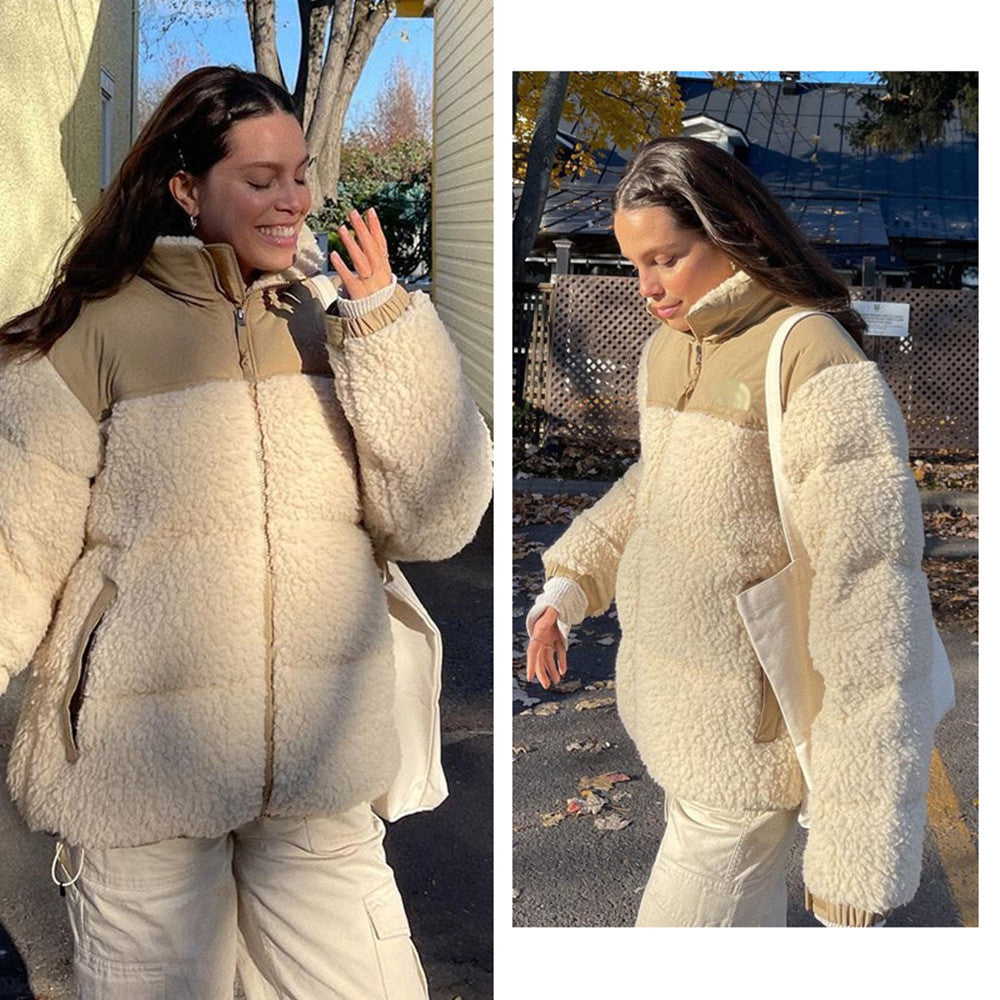 Veste courte en cachemire d'agneau à coutures couleur abricot