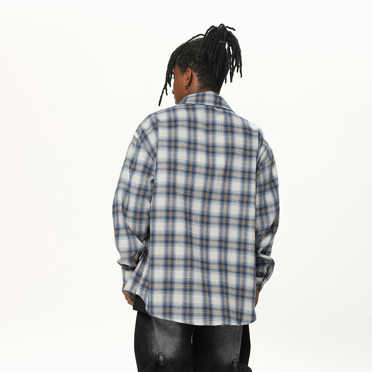 Chemise à carreaux à manches longues et col montant, imprimé lettres de caractère, marque de mode