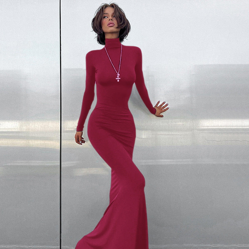 Turtleneck Long Sleeve Waist-tight Sheath Dress