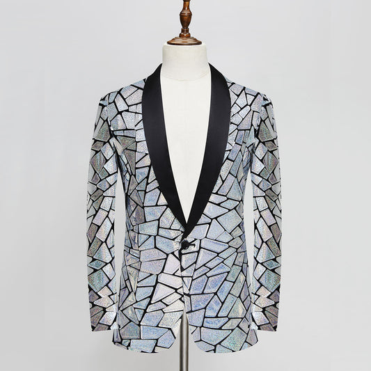 Veste de costume à paillettes effet miroir imitation laser pour homme